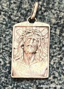 Antigüedades: Colgante Religioso- Cristo (plata 800) Medalla rectangular
